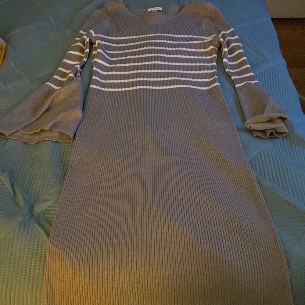 Calvin Klein Gray Dress With White Stripes